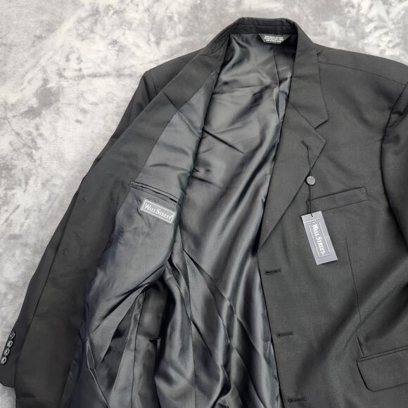 NWT Wall Street Mens Blazer Black 44 Long Polyester/Wool Blend - Picture 8 of 12